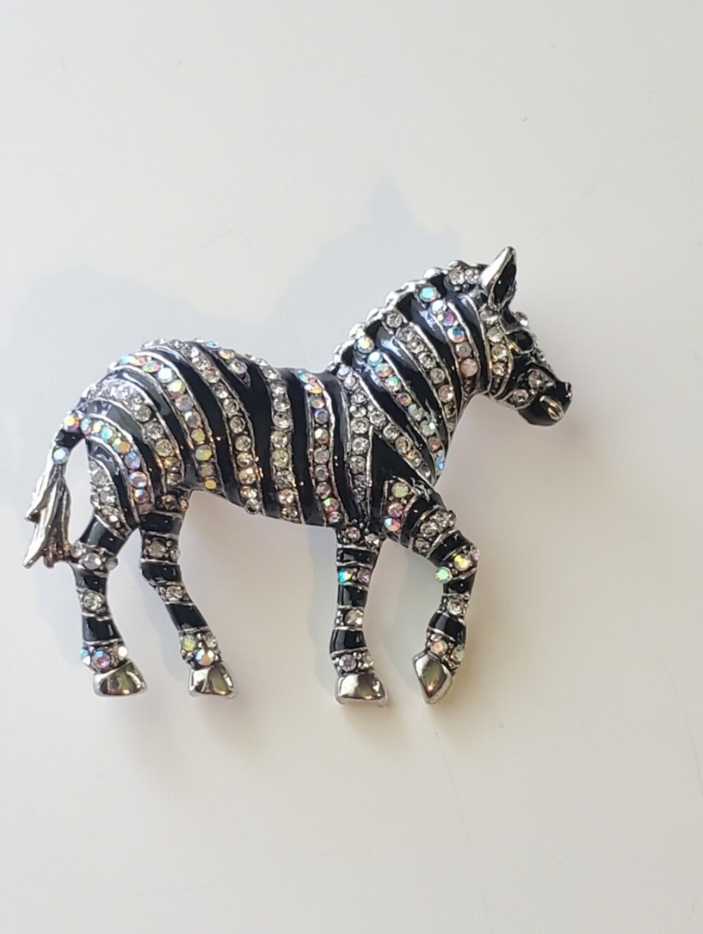 Zebra Brooch with Sparkling Rhinestone Accents